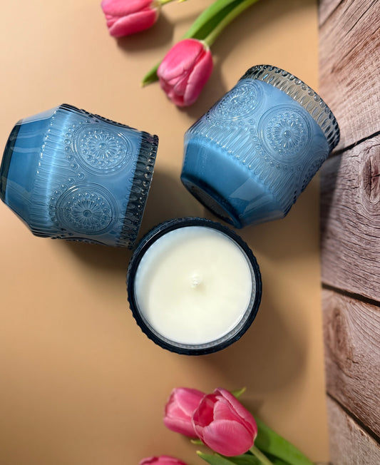 Custom Candles- 12 oz Blue Glass
