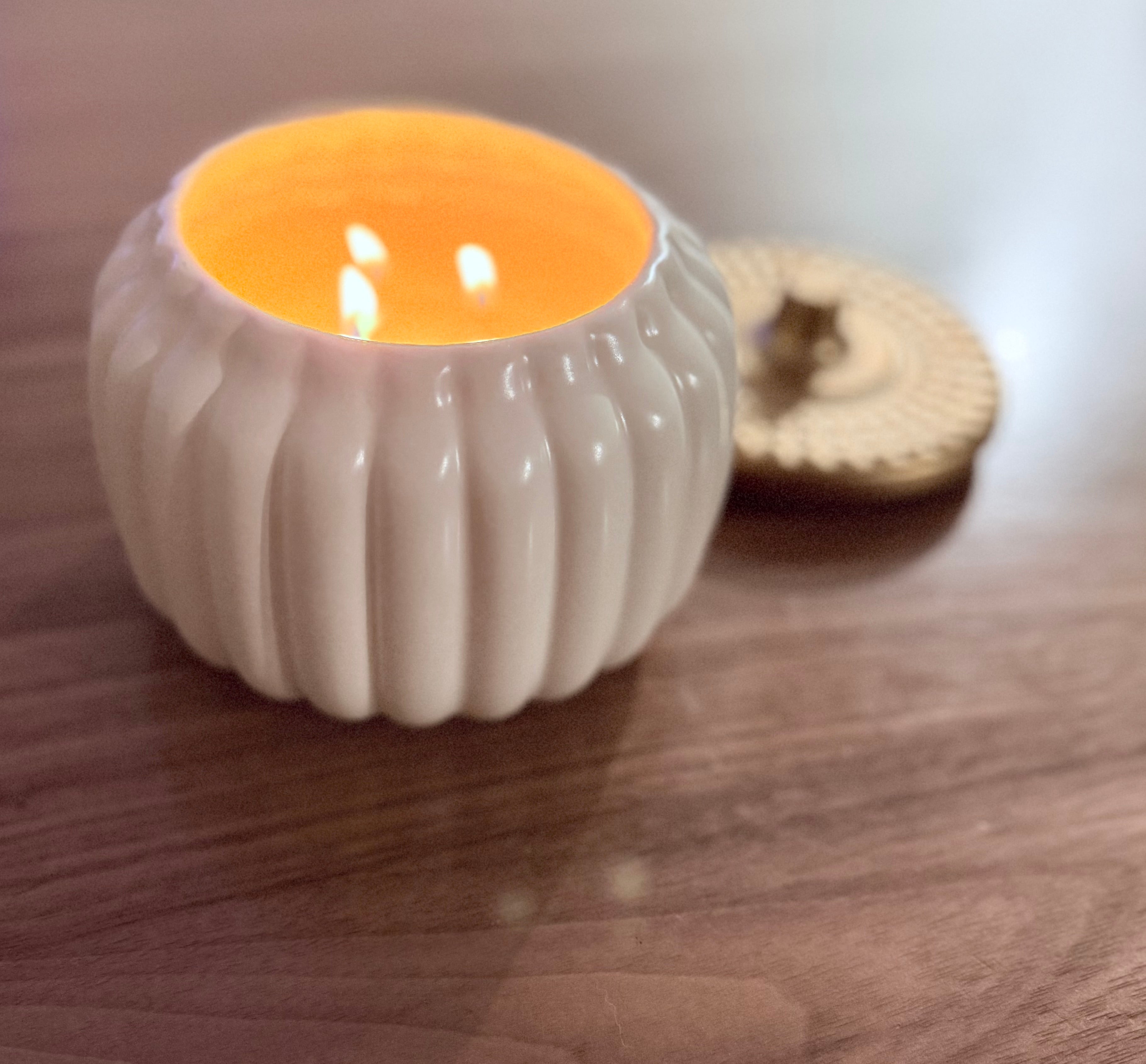 Large Ceramic Pumpkin Coconut Wax Candle (18oz)